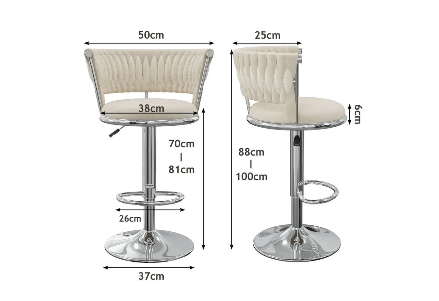 JEOBEST Barhocker Samt 2er Set höhenverstellbar Metallrahmen Silber - Bild 5