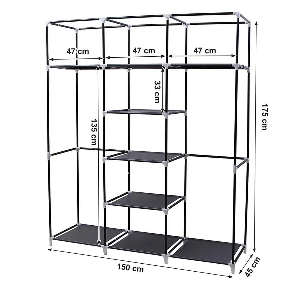 JEOBEST Stoffschrank Kleiderschrank Schwarz mit 2 Kleiderstangen - Bild 4