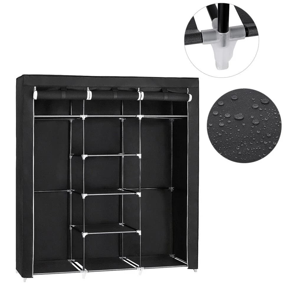 JEOBEST Stoffschrank Kleiderschrank Schwarz mit 2 Kleiderstangen - Bild 5