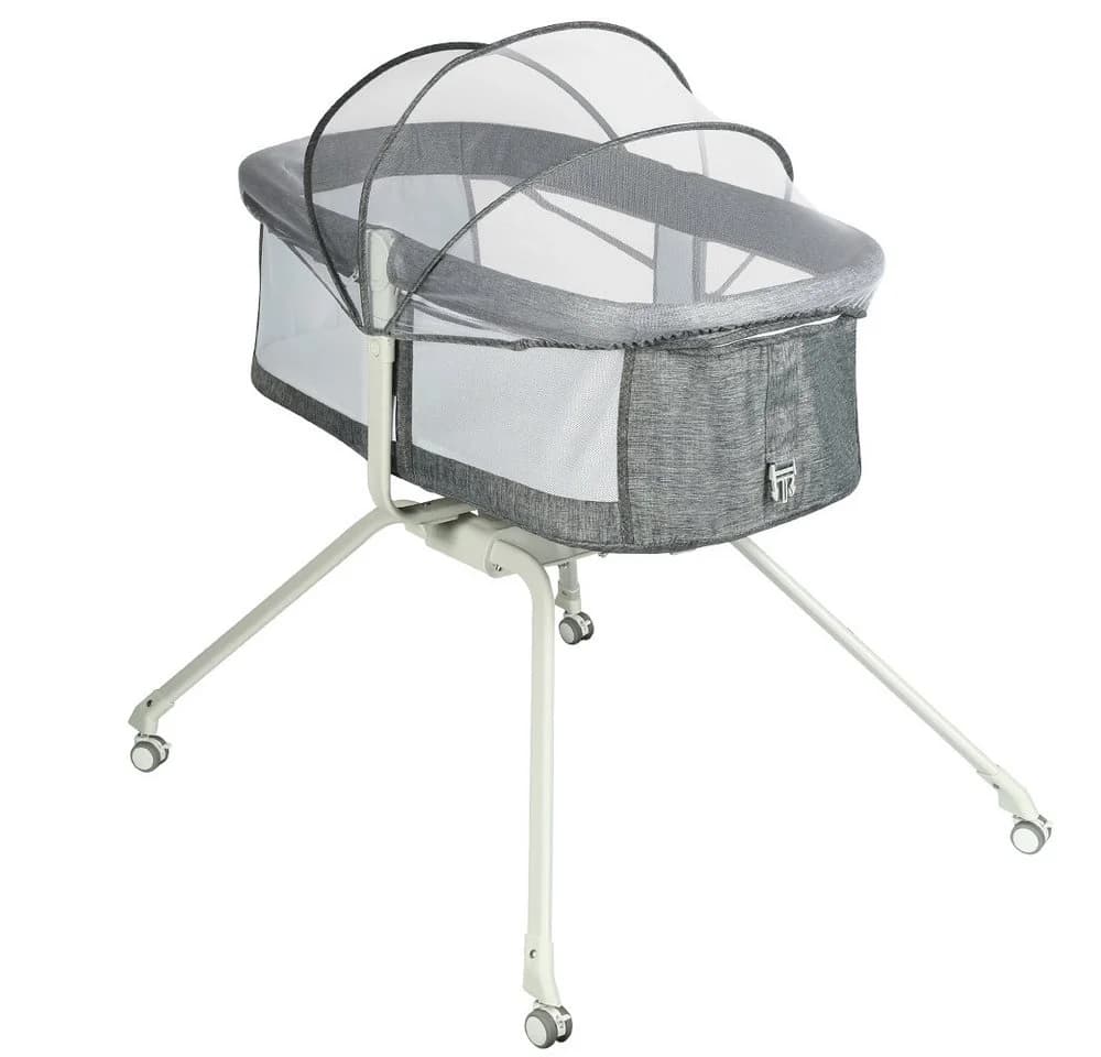 JEOBEST Beistellbett Babywiege Grau mit Moskitonetz & Schaukel-System