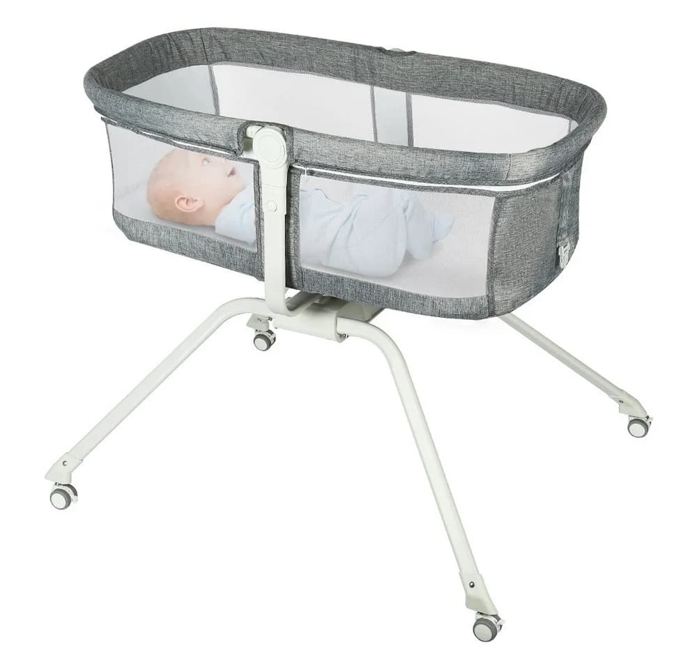 JEOBEST Beistellbett Babywiege Grau mit Moskitonetz & Schaukel-System - Bild 2