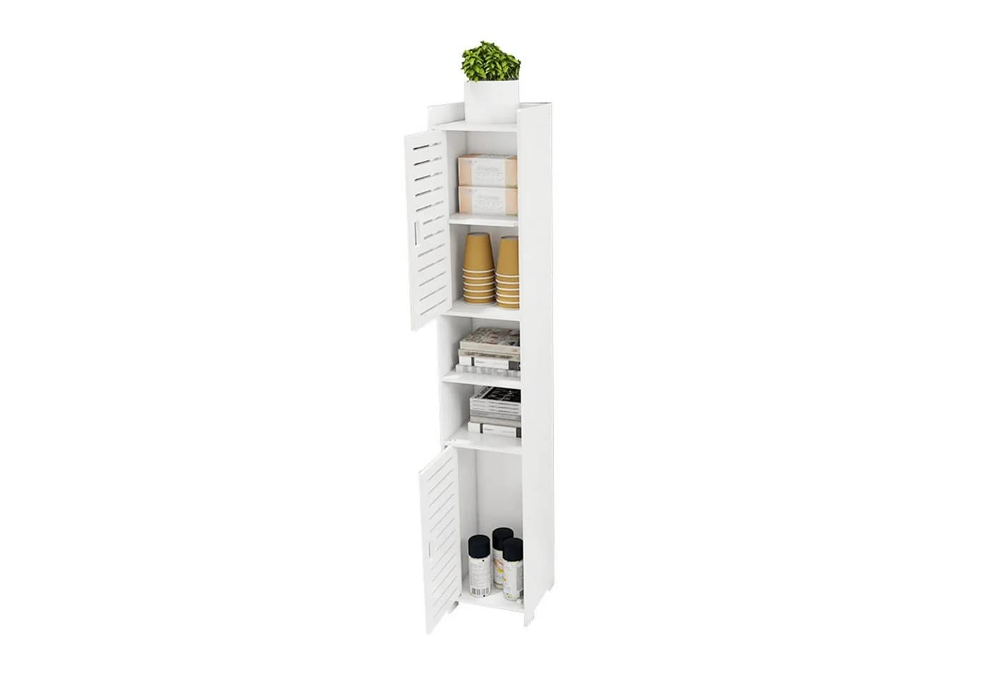 JEOBEST Badkommode Badzimmerschrank Schmal, Badschrank hoch, Beistellschrank, Platzsparendes Badmöbel, Weiß - Bild 2