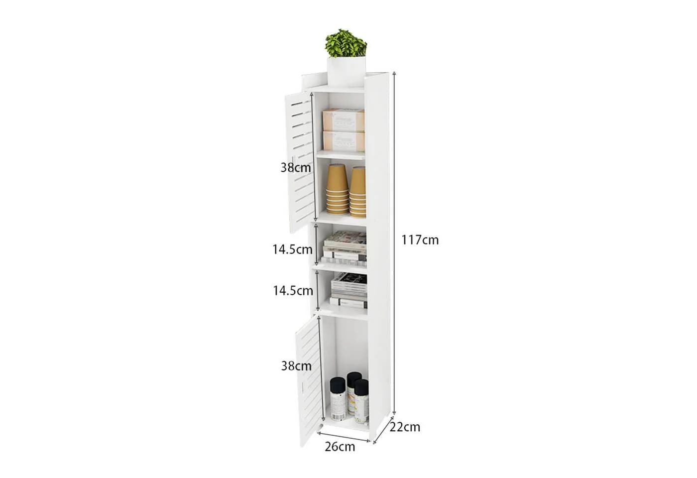 JEOBEST Badkommode Badzimmerschrank Schmal, Badschrank hoch, Beistellschrank, Platzsparendes Badmöbel, Weiß - Bild 5