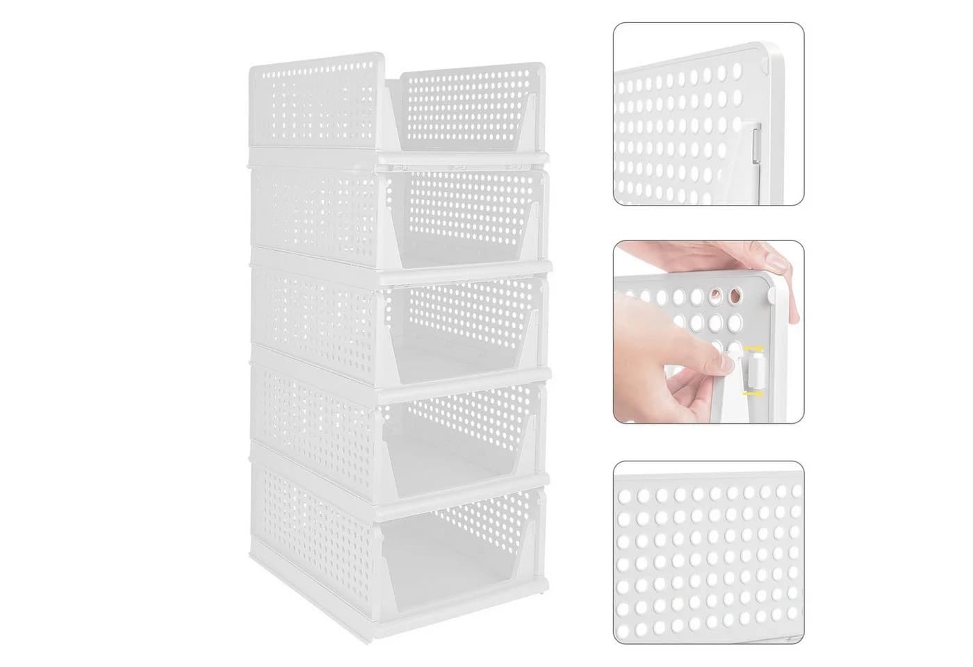 JEOBEST Schubladenbox 5er Set Weiß Klappbar Stapelbar PP - Bild 2