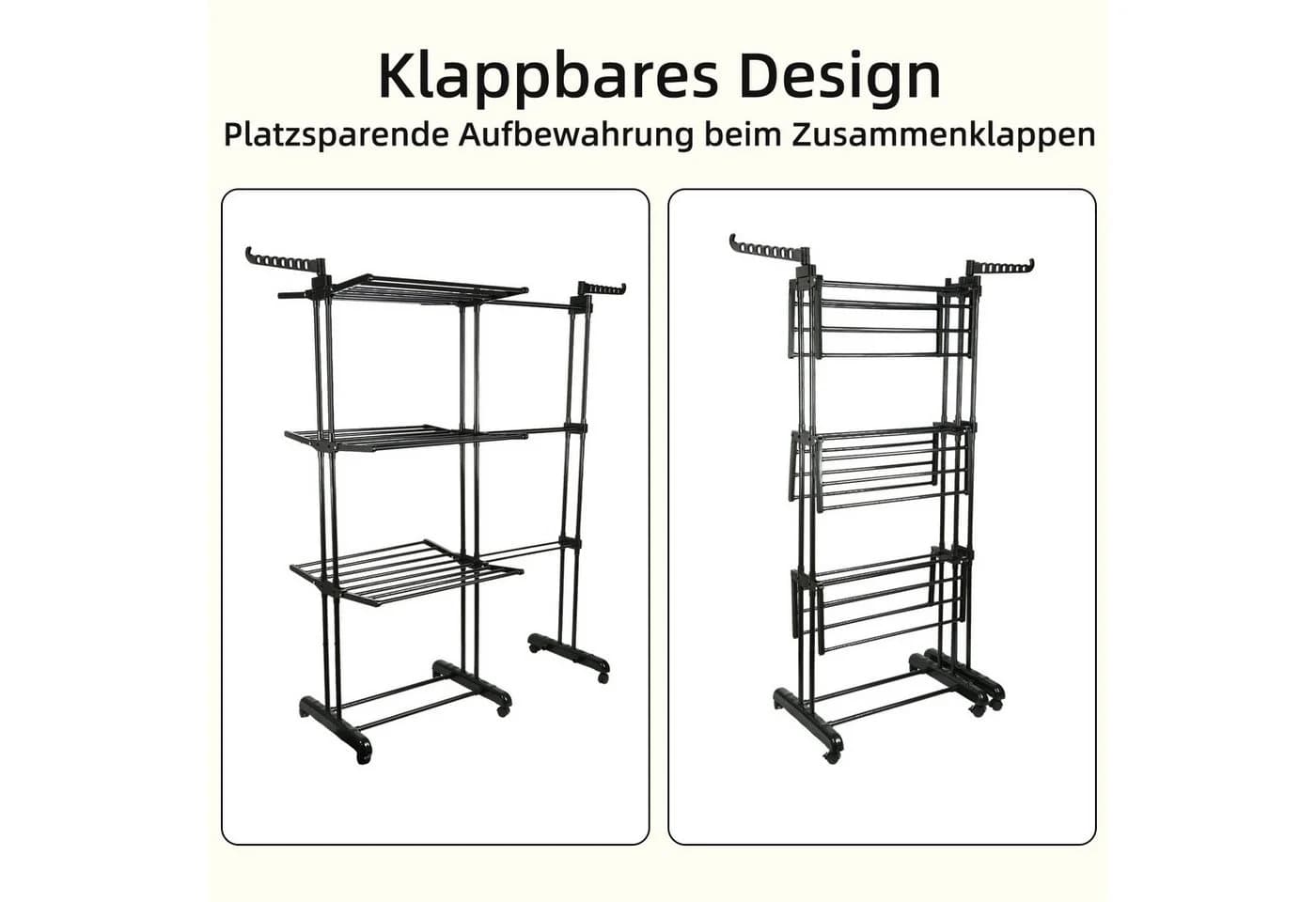 JEOBEST Wäscheständer Turm Ausziehbar Weiß 3 Ebenen - Bild 5