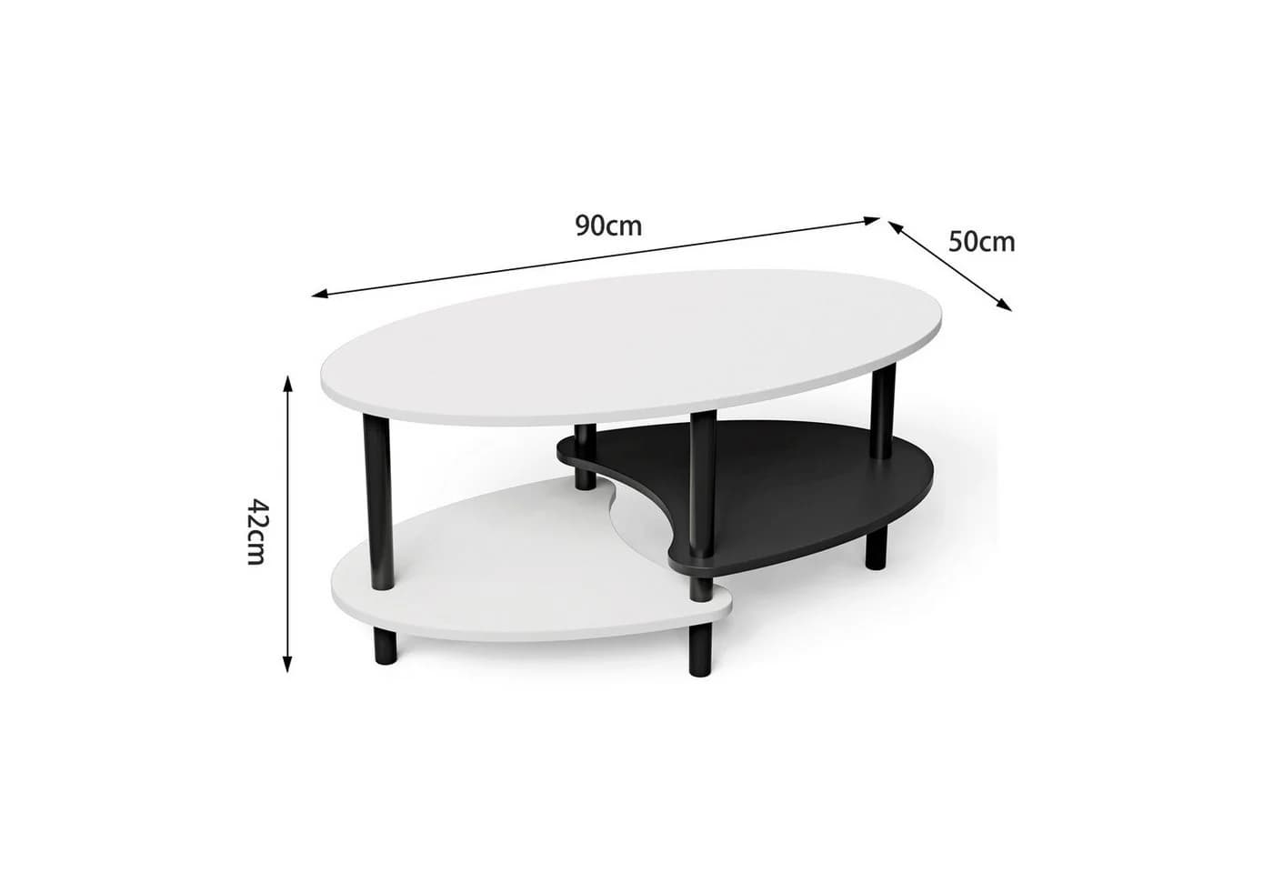 JEOBEST Couchtisch Oval 90x50cm mit 2 Ablagen Skandinavisch - Bild 4