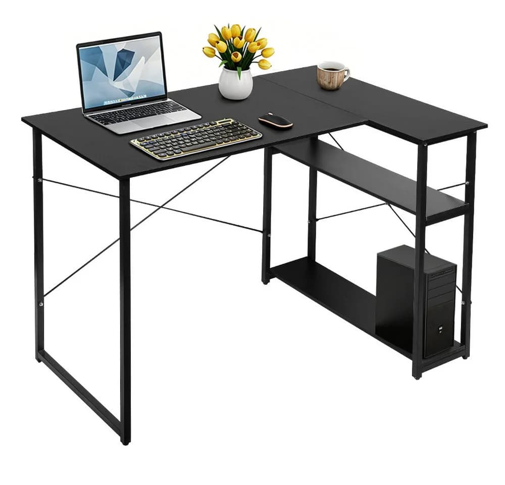 JEOBEST Eckschreibtisch Schwarz mit Regal & Monitor-Ständer - Bild 2