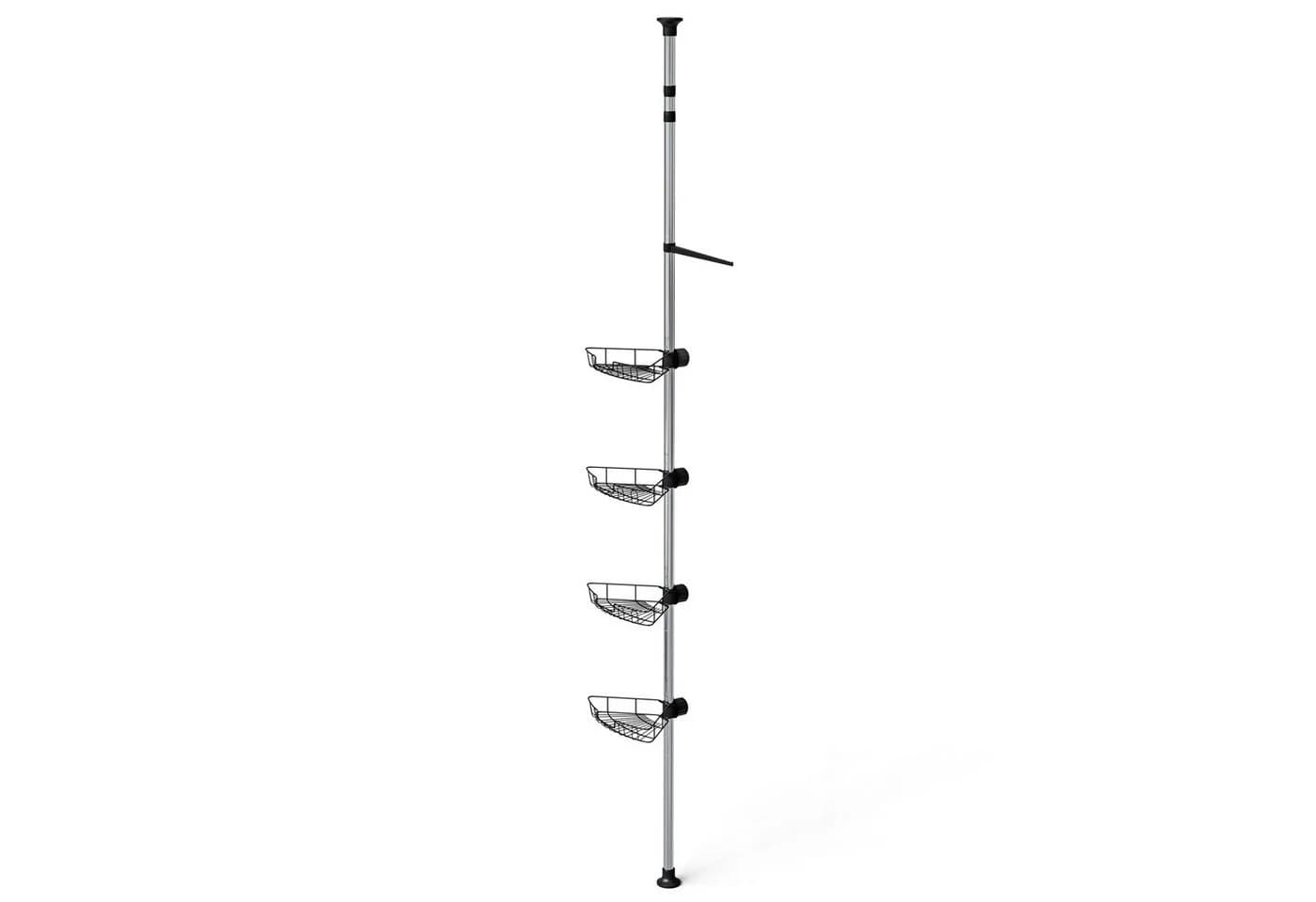 JEOBEST Teleskopregal Duschablage ohne Bohren Höhenverstellbar 75-300cm Metall Eckregal Badregal mit 4 Duschkörben Edelstahl