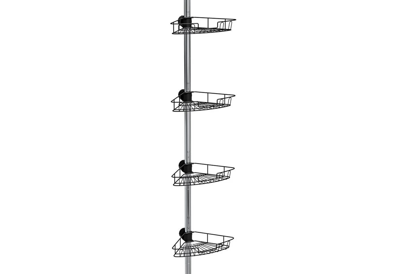 JEOBEST Teleskopregal Duschablage ohne Bohren Höhenverstellbar 75-300cm Metall Eckregal Badregal mit 4 Duschkörben Edelstahl - Bild 2