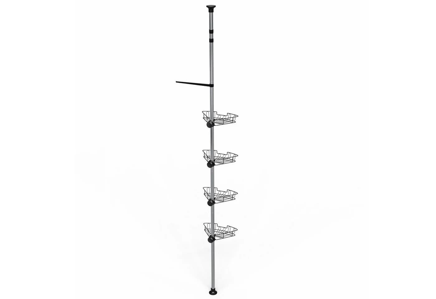 JEOBEST Teleskopregal Duschablage ohne Bohren Höhenverstellbar 75-300cm Metall Eckregal Badregal mit 4 Duschkörben Edelstahl - Bild 3
