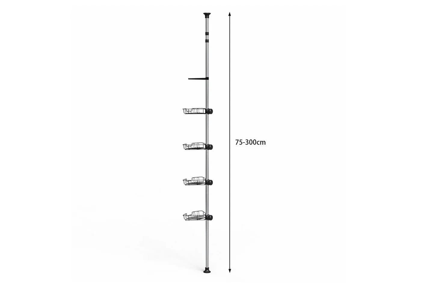 JEOBEST Teleskopregal Duschablage ohne Bohren Höhenverstellbar 75-300cm Metall Eckregal Badregal mit 4 Duschkörben Edelstahl - Bild 5