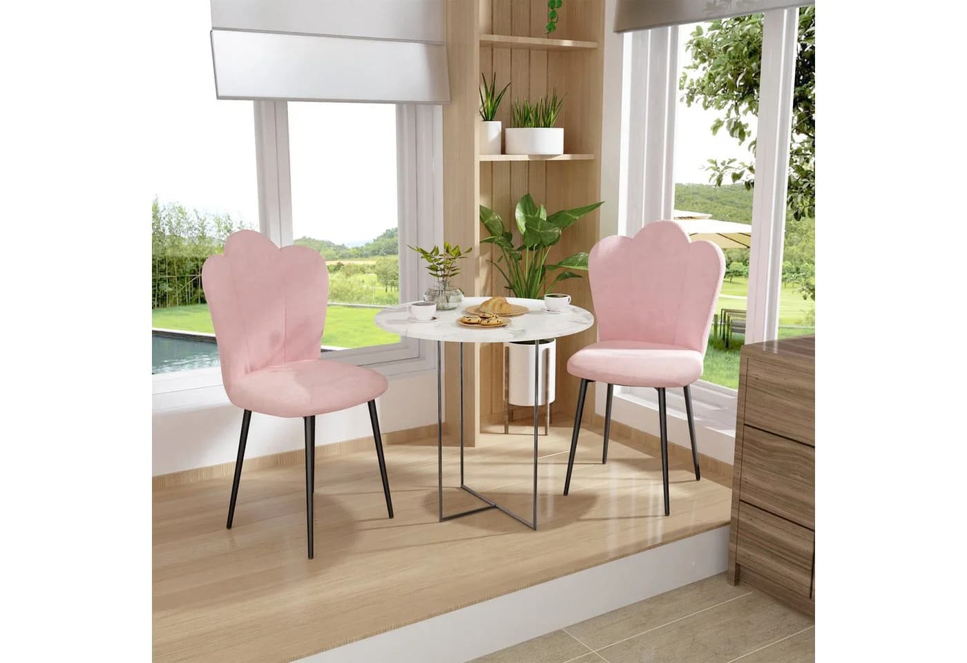 JEOBEST Esszimmerstuhl Rosa Samt Blütenblatt-Design - Bild 3