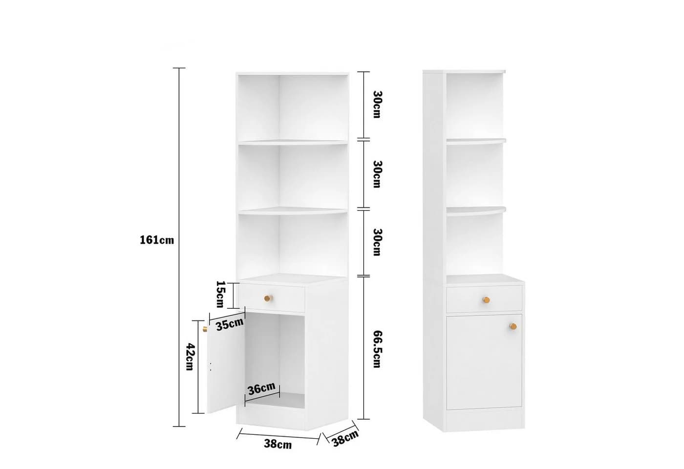 JEOBEST Eckregal Weiß Modernes Bücherregal mit Schublade & Schranktür - Bild 4