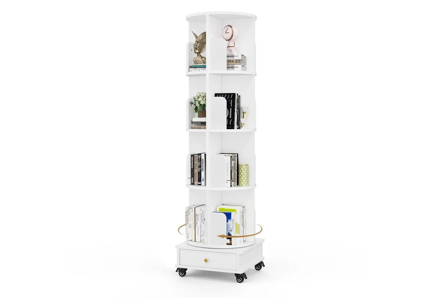 JEOBEST Bücherregal drehbar 5-stöckig weiß mit Rädern - Bild 2