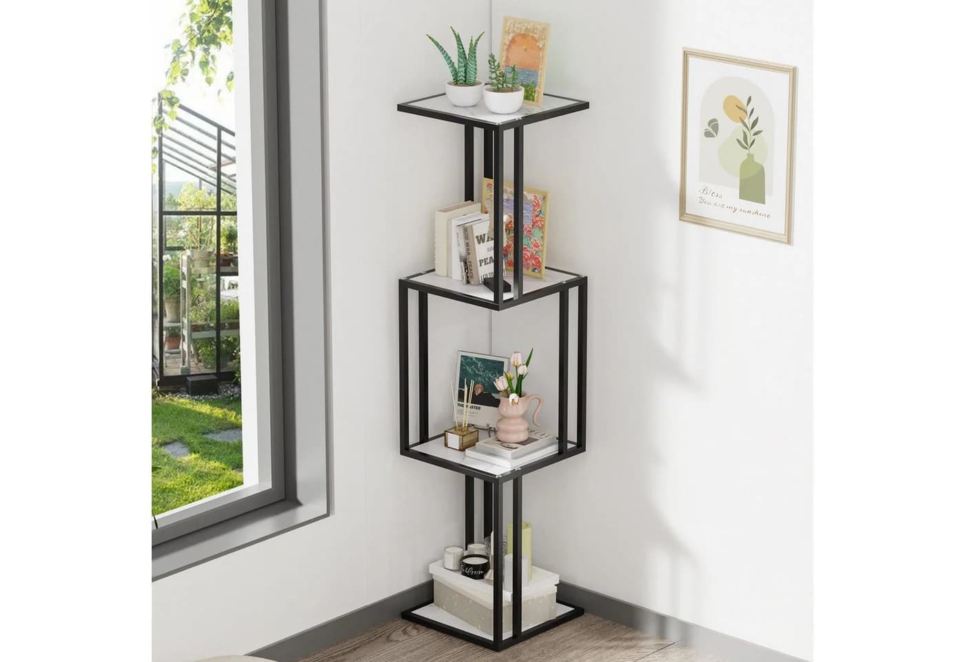 JEOBEST Standregal Industriestil 4 Ablagen Schwarz/Braun - Bild 4