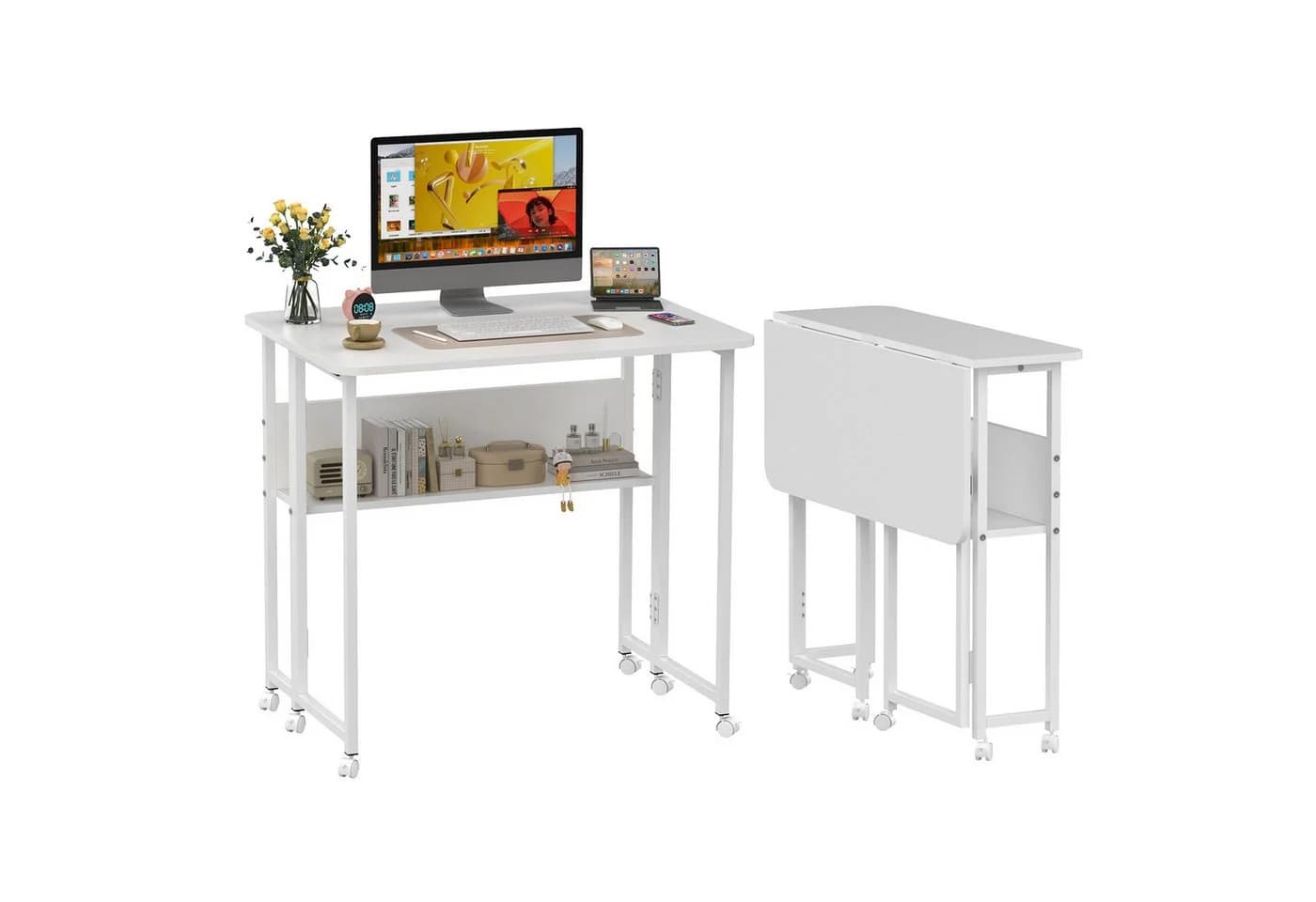 JEOBEST Computertisch Klappbar Weiß mit Rollen - Bild 2