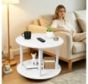 JEOBEST Couchtisch Rund 60cm Weiß Mit Rollen Bild 1