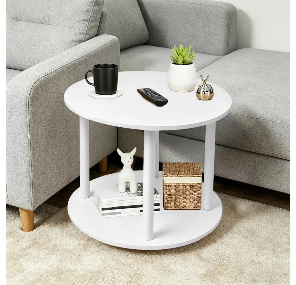 JEOBEST Couchtisch Rund 60cm Weiß Mit Rollen - Bild 3