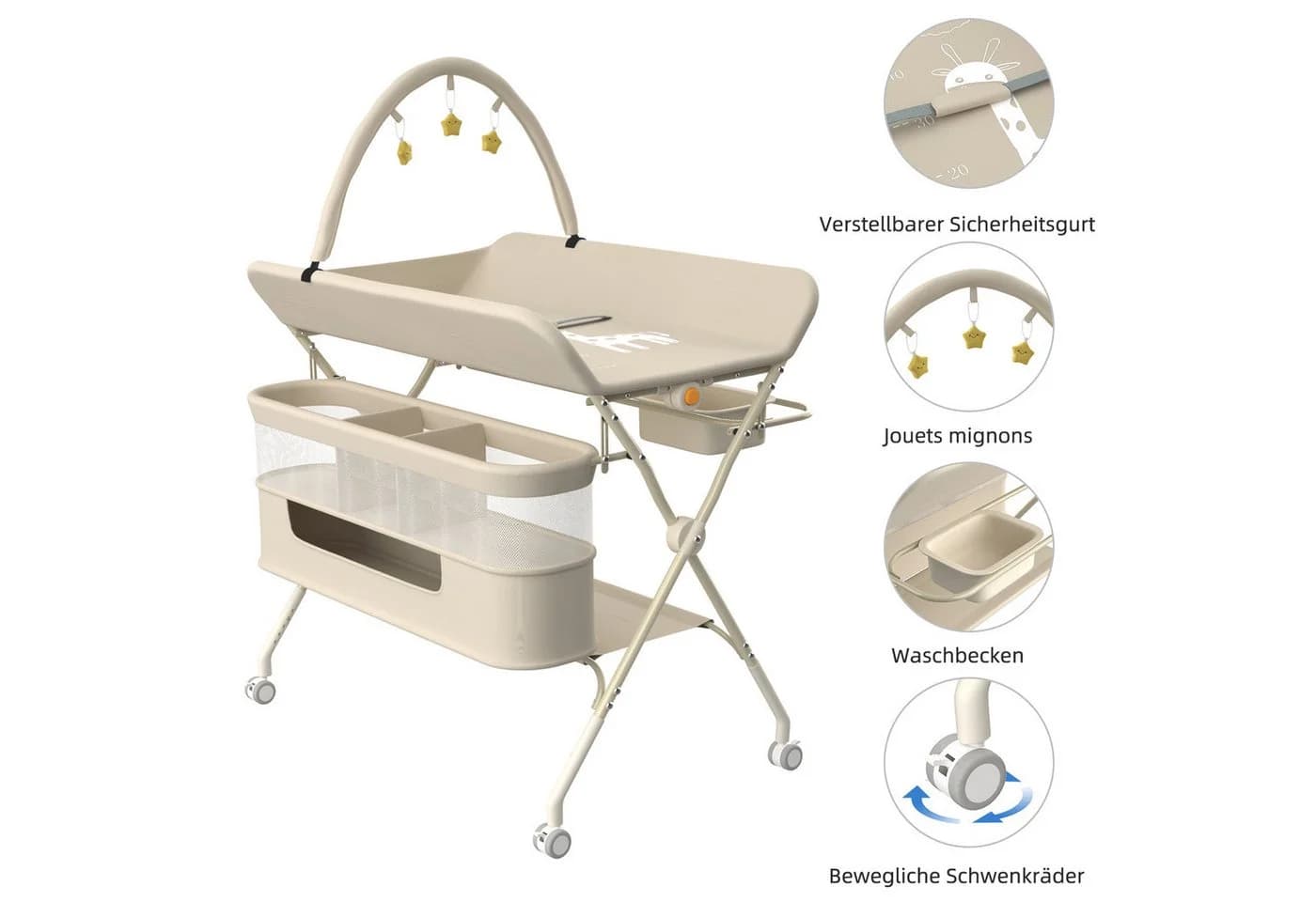JEOBEST Wickeltisch 3-in-1 höhenverstellbar mit Stauraum - Bild 4