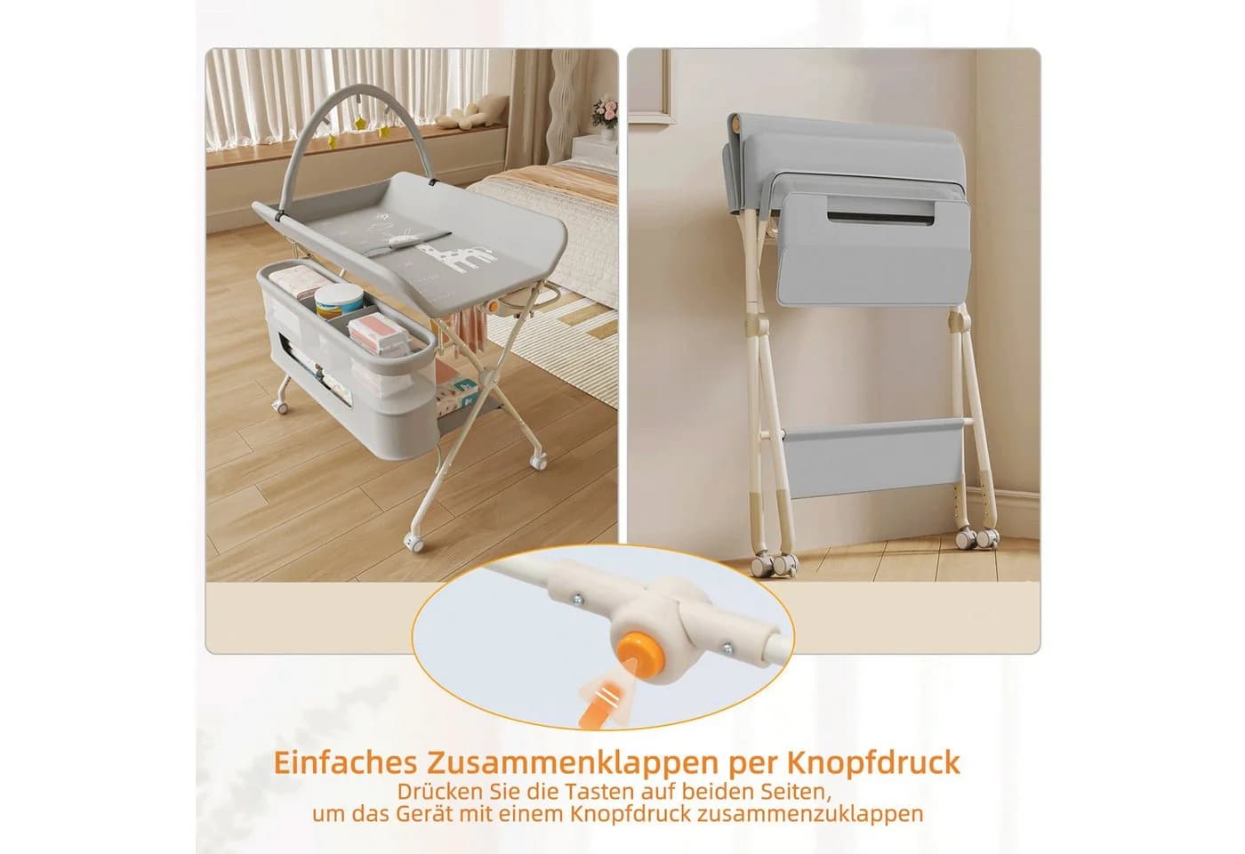 JEOBEST Wickeltisch Grau Klappbar Höhenverstellbar - Bild 5