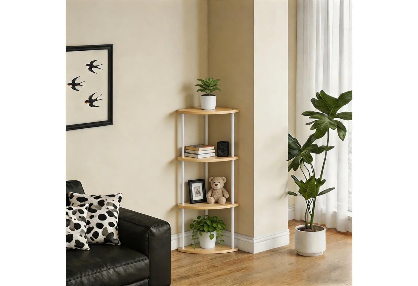 JEOBEST Eckregal Bücherregal mit 4 Ebenen Beige Industrial-Design