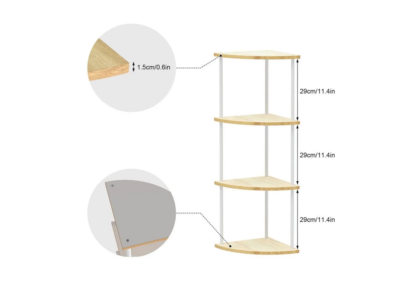 JEOBEST Eckregal Bücherregal mit 4 Ebenen Beige Industrial-Design - Bild 5