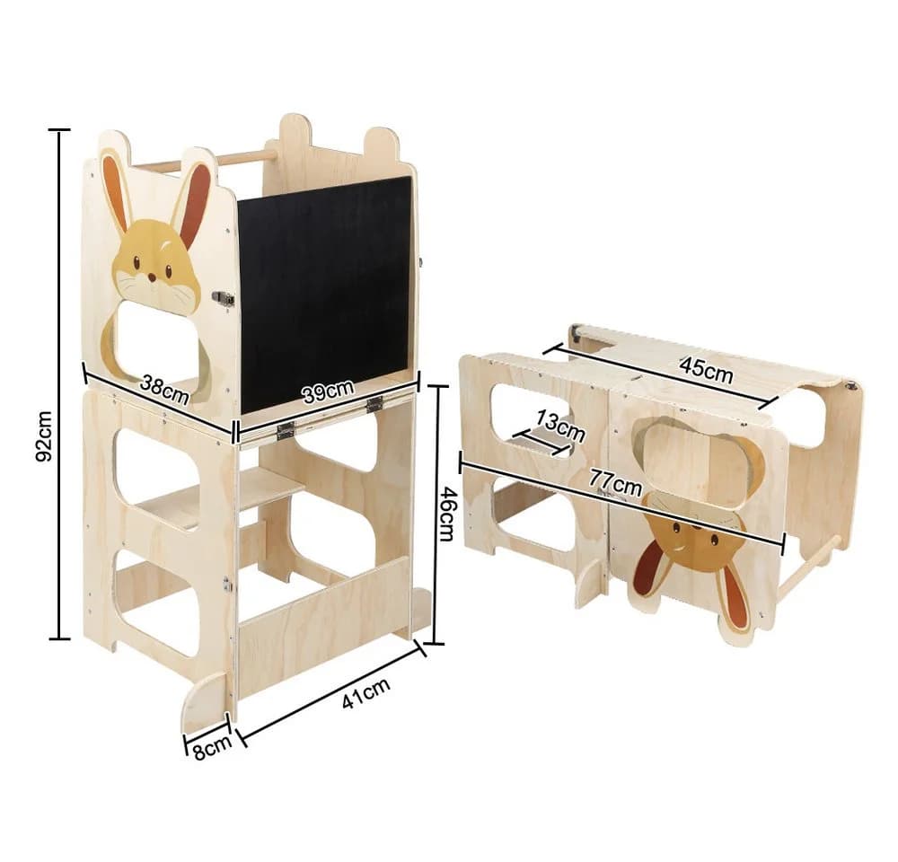 JEOBEST Lernturm Klappbar mit Kreidetafel Weiß Holz - Bild 3