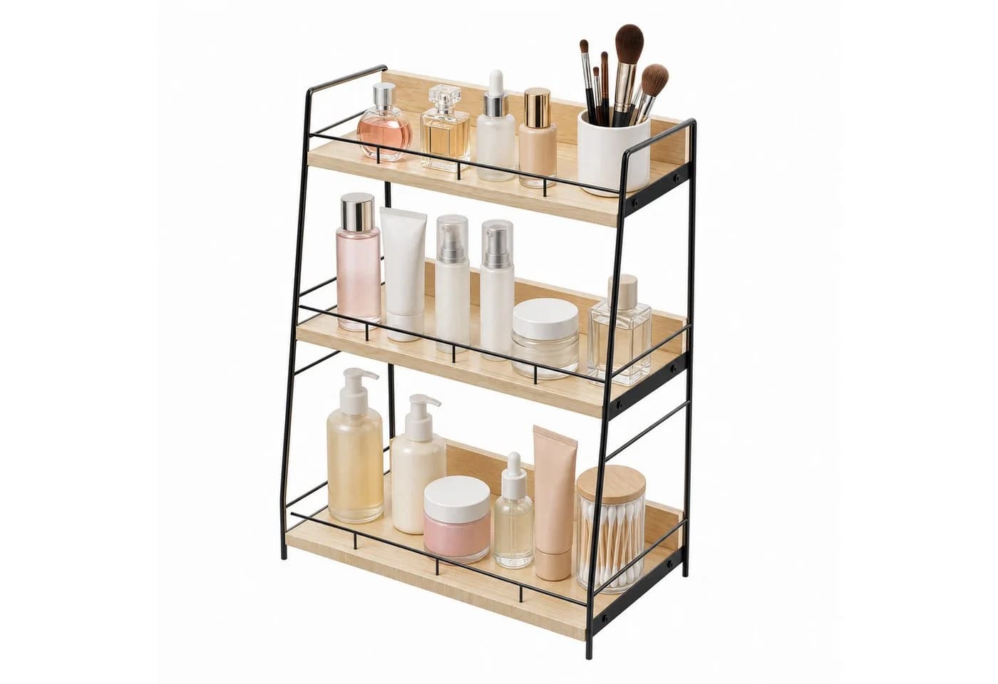JEOBEST Standregal 3 Ebenen Beige Holzspanplatte Metall Organizer - Bild 2