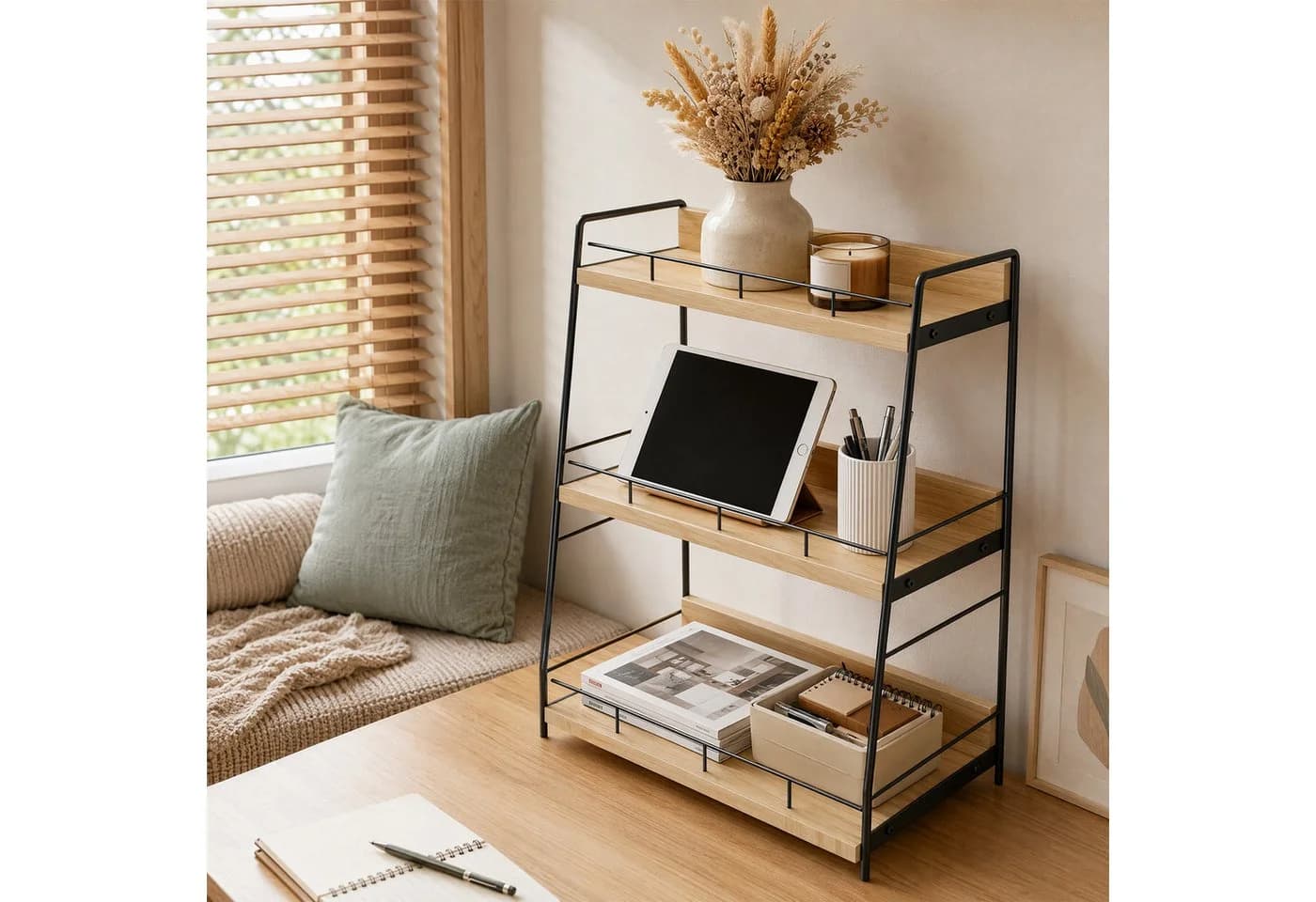 JEOBEST Standregal 3 Ebenen Beige Holzspanplatte Metall Organizer - Bild 3
