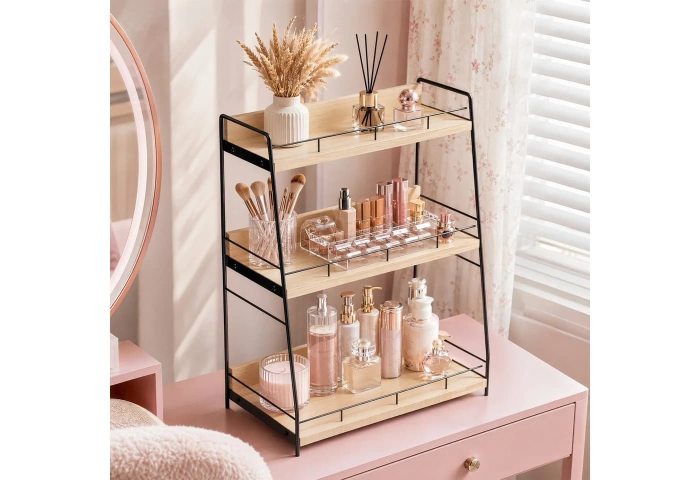 JEOBEST Standregal 3 Ebenen Beige Holzspanplatte Metall Organizer - Bild 4