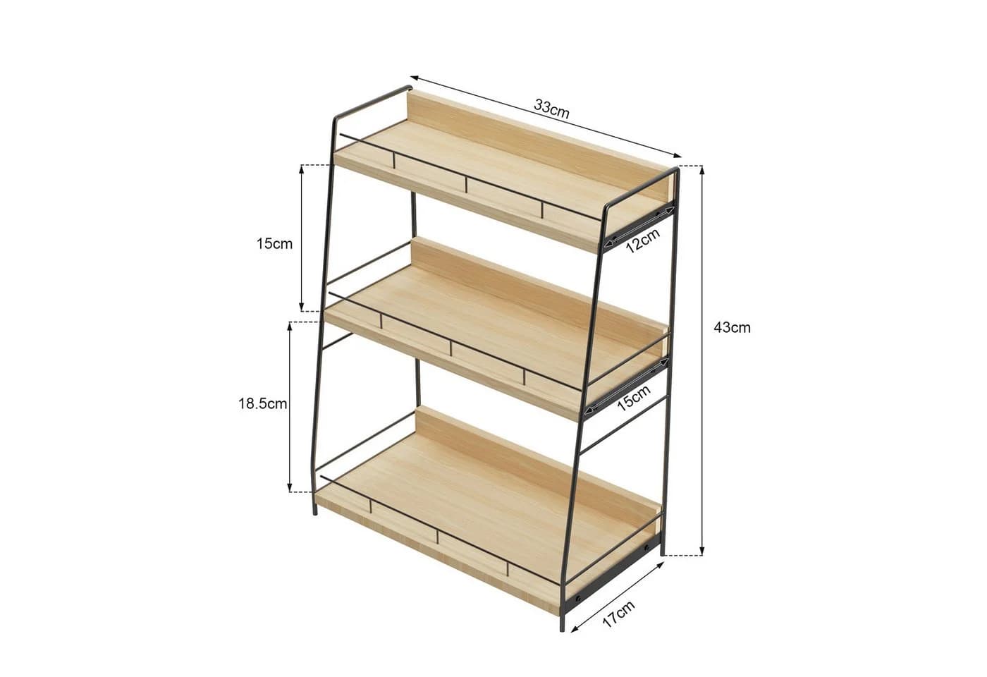 JEOBEST Standregal 3 Ebenen Beige Holzspanplatte Metall Organizer - Bild 5