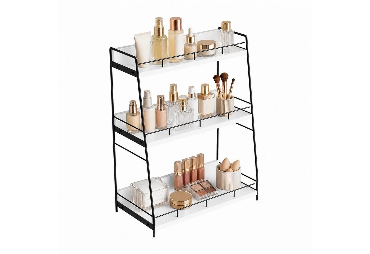 JEOBEST Standregal 3 Ebenen Weiß Holzspanplatte Metall Organizer - Bild 2