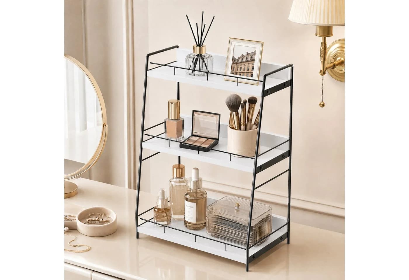 JEOBEST Standregal 3 Ebenen Weiß Holzspanplatte Metall Organizer - Bild 3