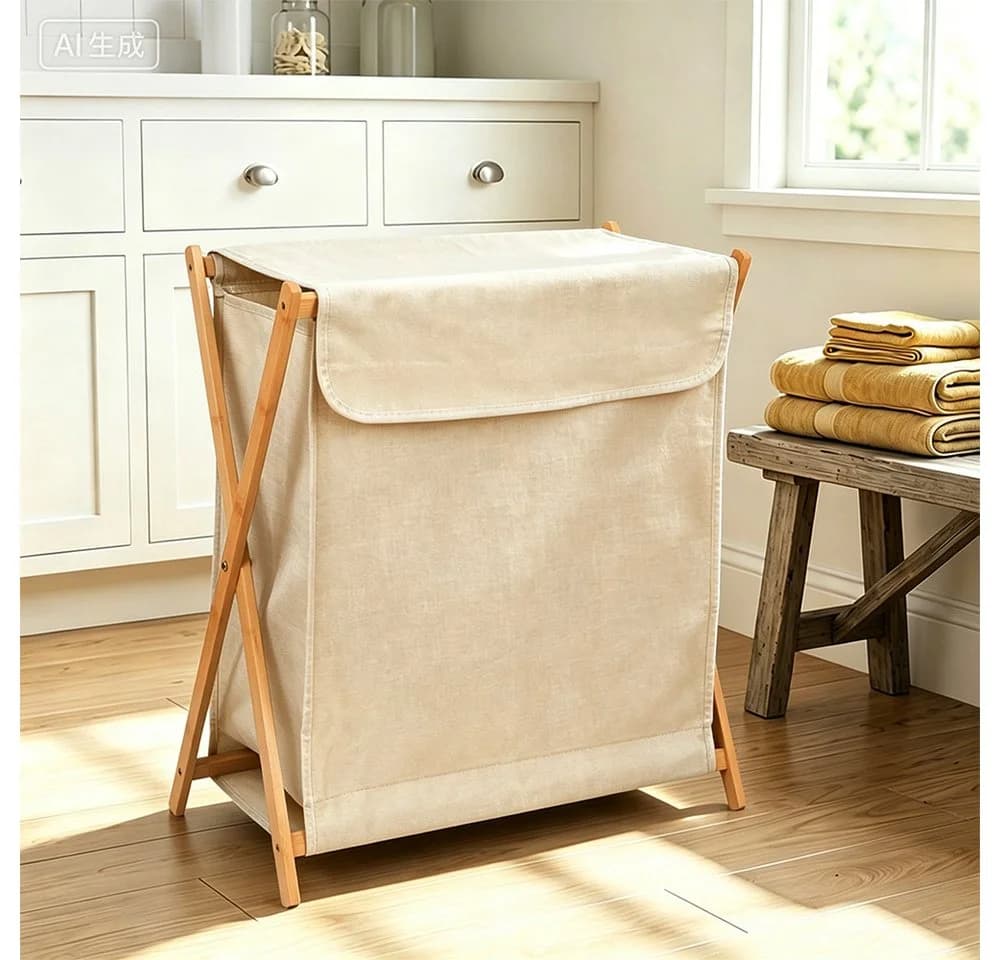 JEOBEST Wäschekorb Bambus Klappbar Beige