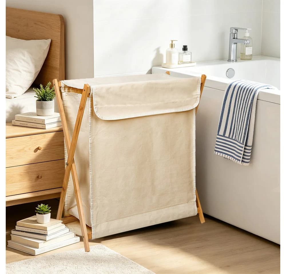 JEOBEST Wäschekorb Bambus Klappbar Beige - Bild 3