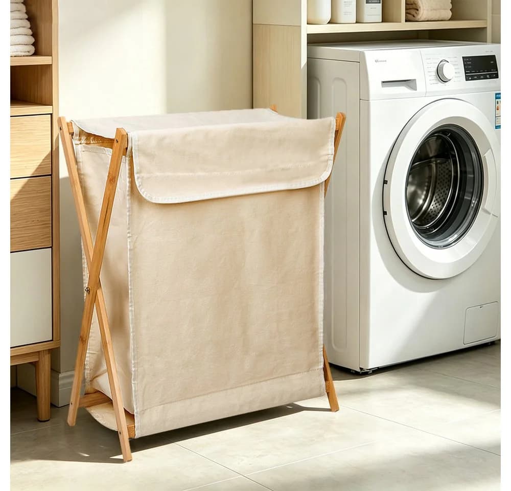 JEOBEST Wäschekorb Bambus Klappbar Beige - Bild 4