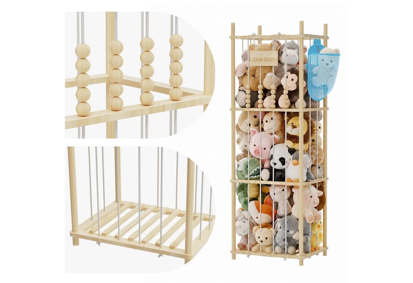 JEOBEST Spielzeugtruhe aus Massivholz mit Seildesign - Bild 4