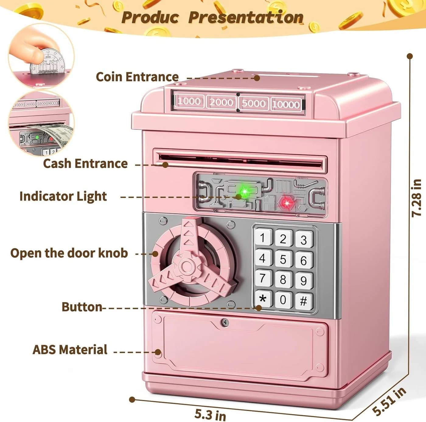 LA CUTE Elektronische Spardose Roségold mit Passwort und Geldeinzug - Bild 3