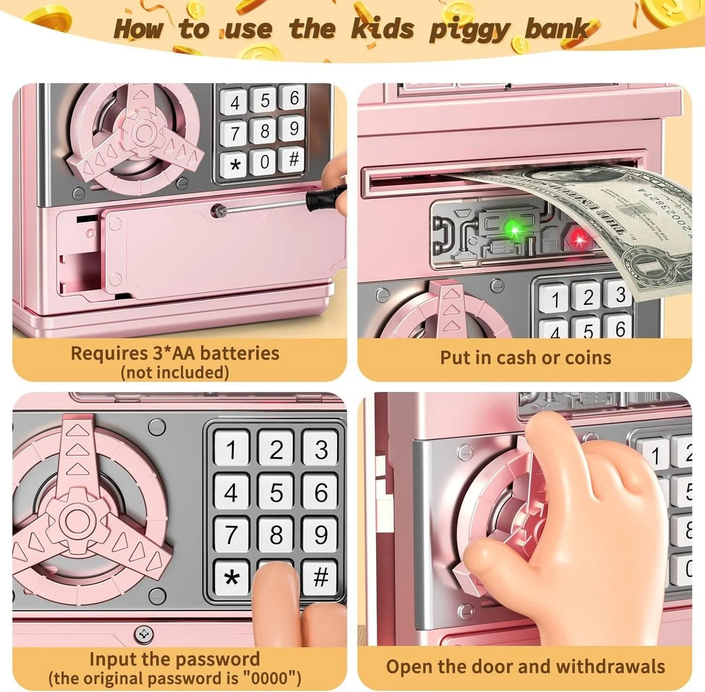 LA CUTE Elektronische Spardose Roségold mit Passwort und Geldeinzug - Bild 5