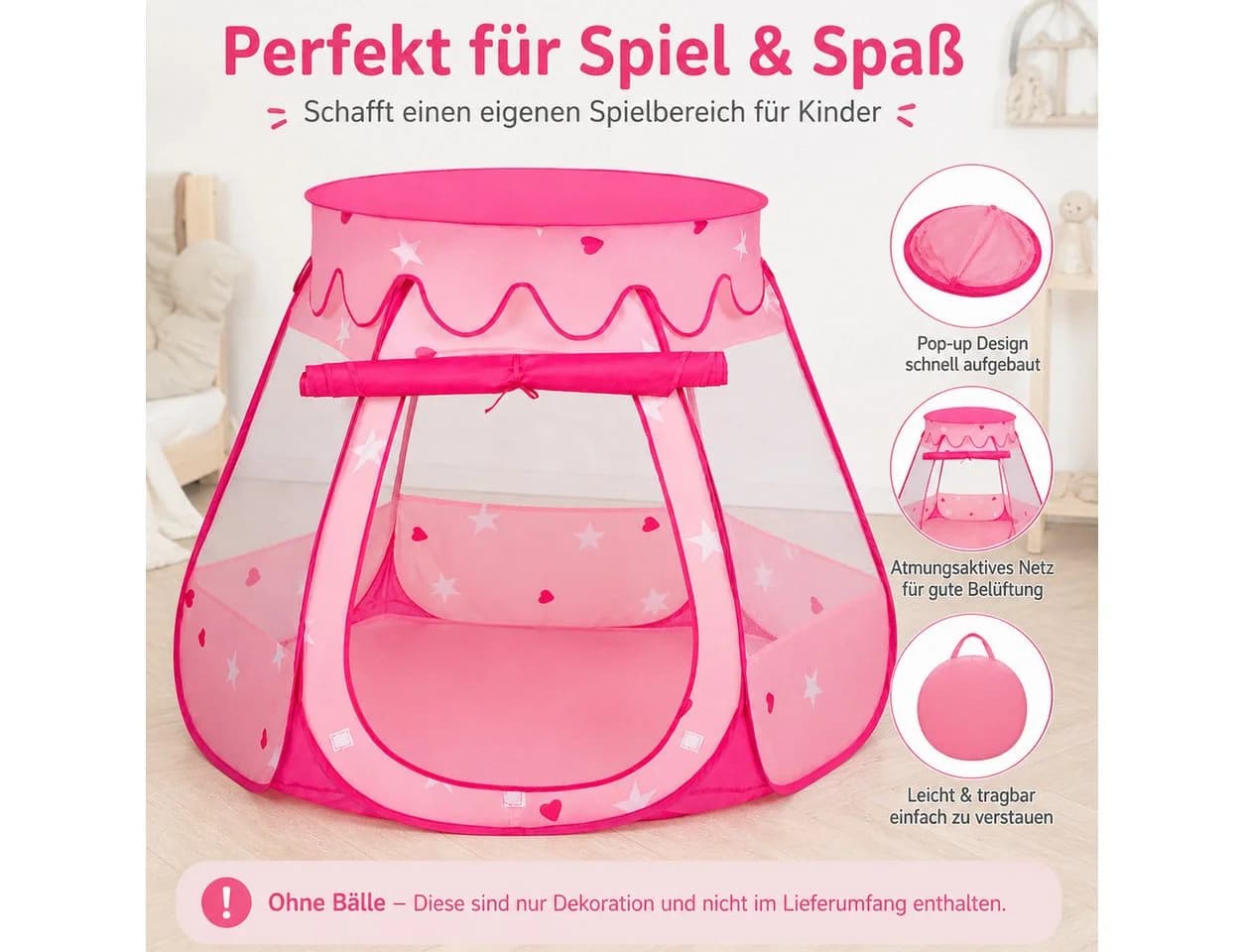 SELONIS Kinder Spielzelt Rosa 105x90 cm