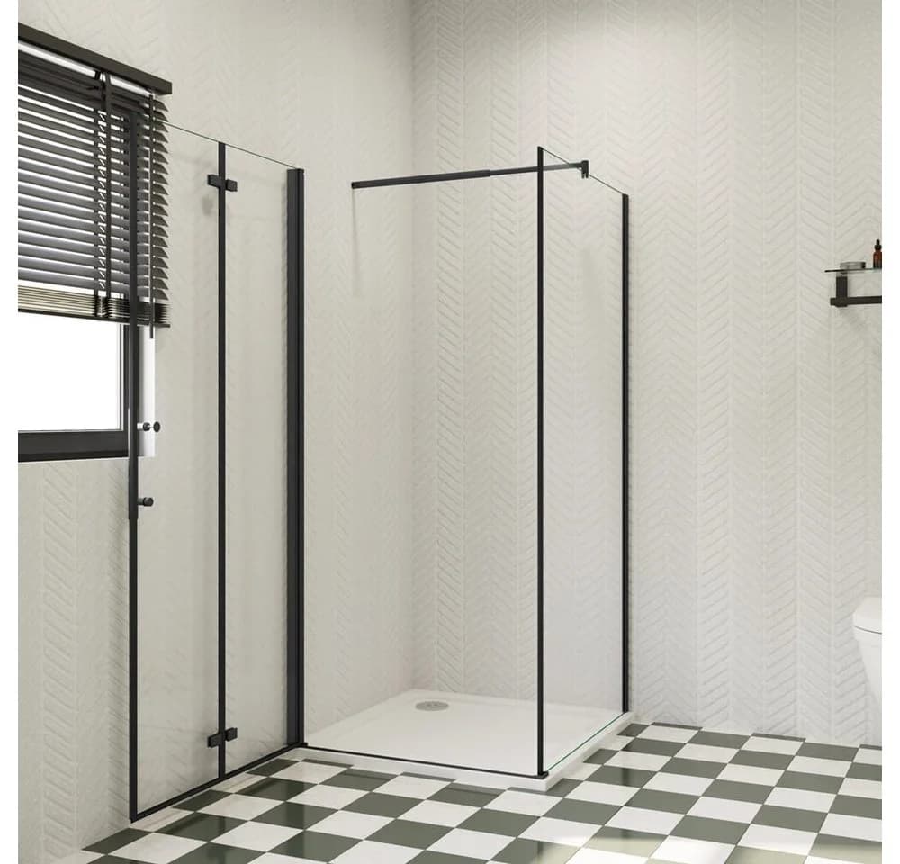 duschspa Eckdusche 185cm ESG Falttür Schwarz Glas