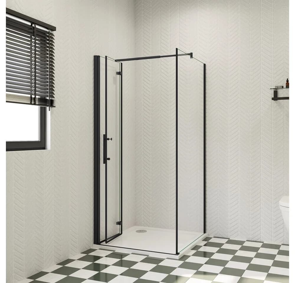 duschspa Eckdusche 185cm ESG Falttür Schwarz Glas - Bild 3