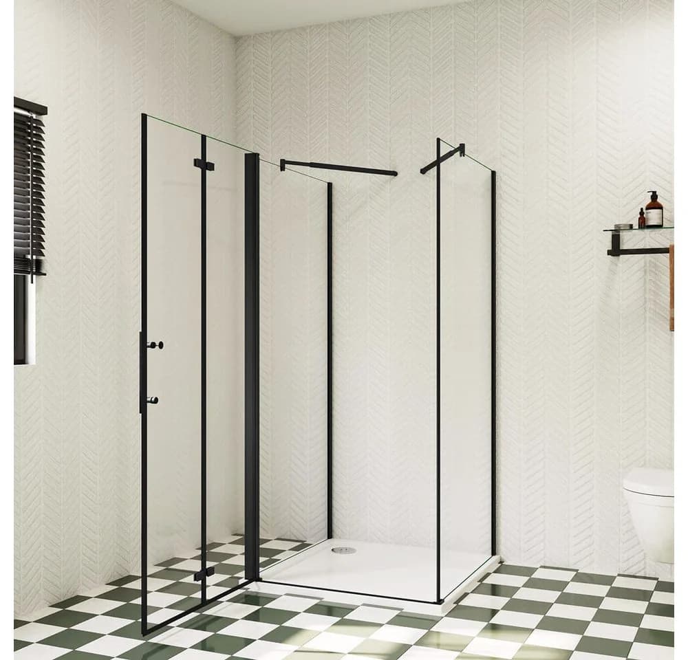 duschspa Komplettdusche 195cm Schwarz U-Form ESG Glas Falttür