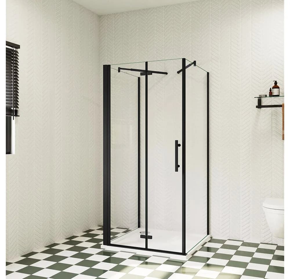 duschspa Komplettdusche 195cm Schwarz U-Form ESG Glas Falttür - Bild 2