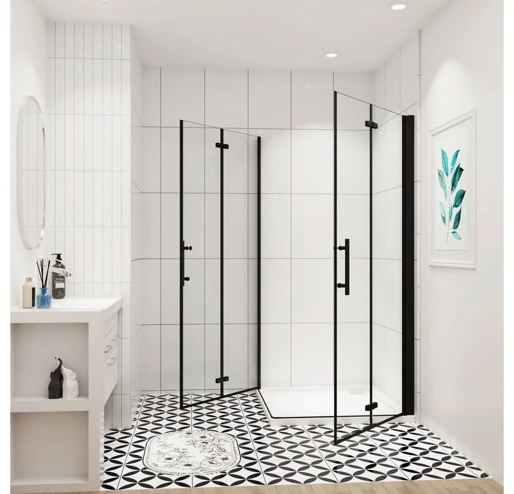 duschspa Eckdusche 185cm ESG Nano Glas Falttür Schwarz