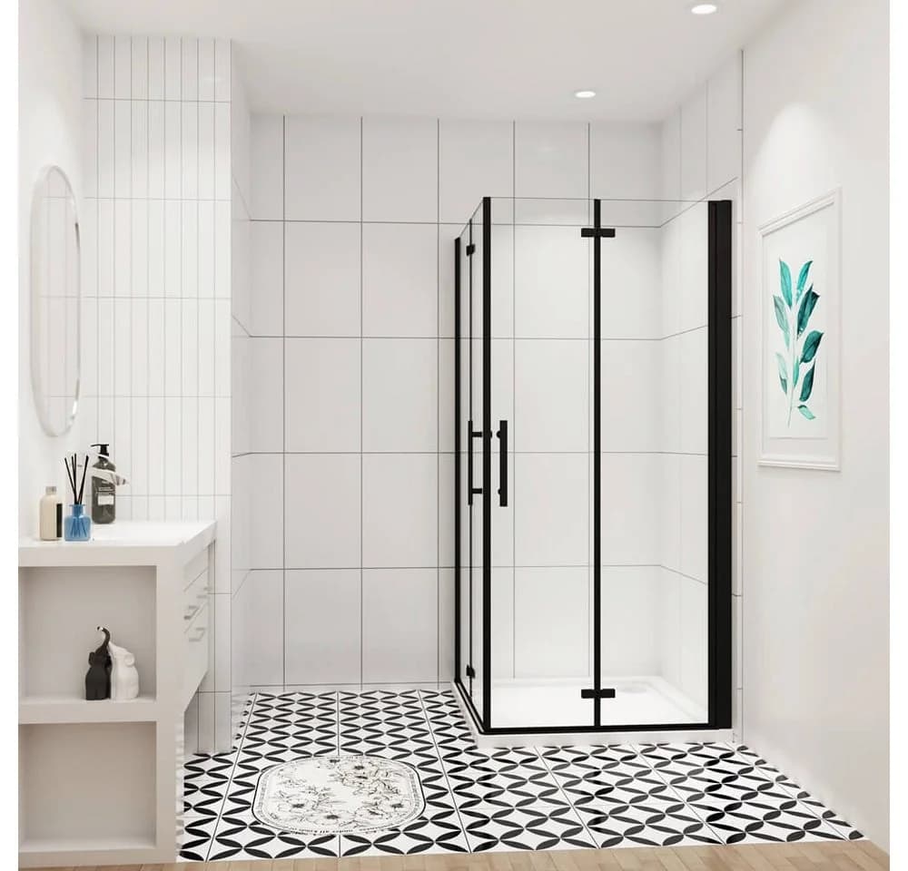 duschspa Eckdusche 185cm ESG Nano Glas Falttür Schwarz - Bild 2