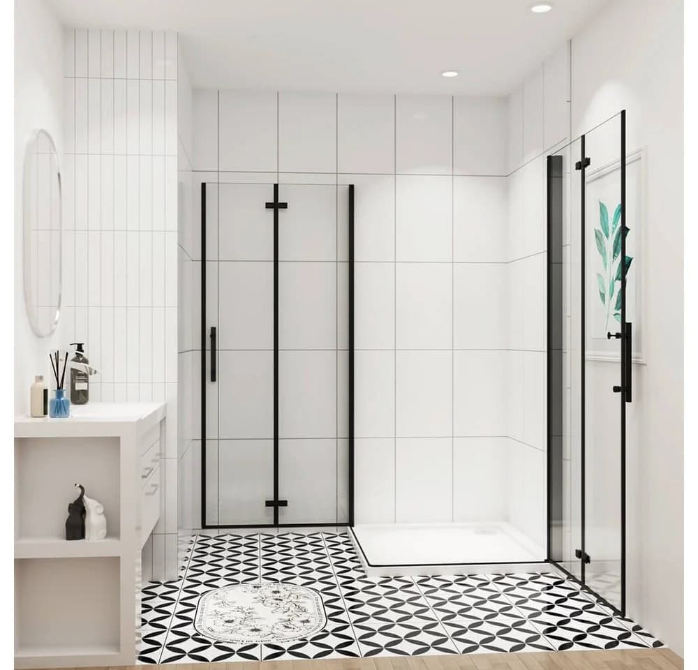 duschspa Eckdusche 185cm ESG Nano Glas Falttür Schwarz - Bild 3