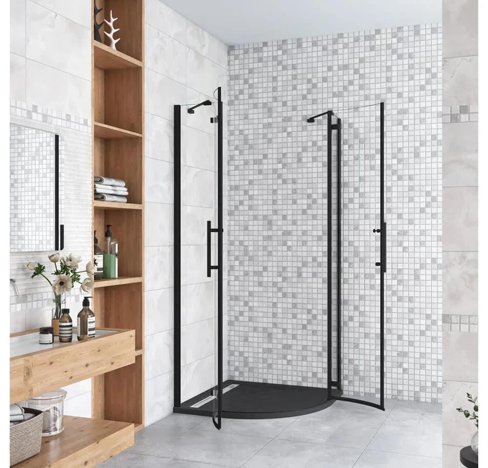 duschspa Runddusche 195cm 6mm Glas Duschabtrennung Viertelkreis Schwarz