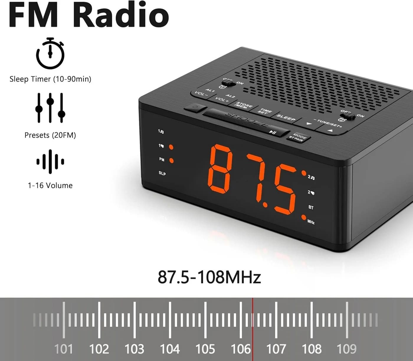 iTOMA Radiowecker Digitaler Bluetooth-Wecker mit FM-Radio, Dual-Alarm & LED-Anzeige - Bild 3