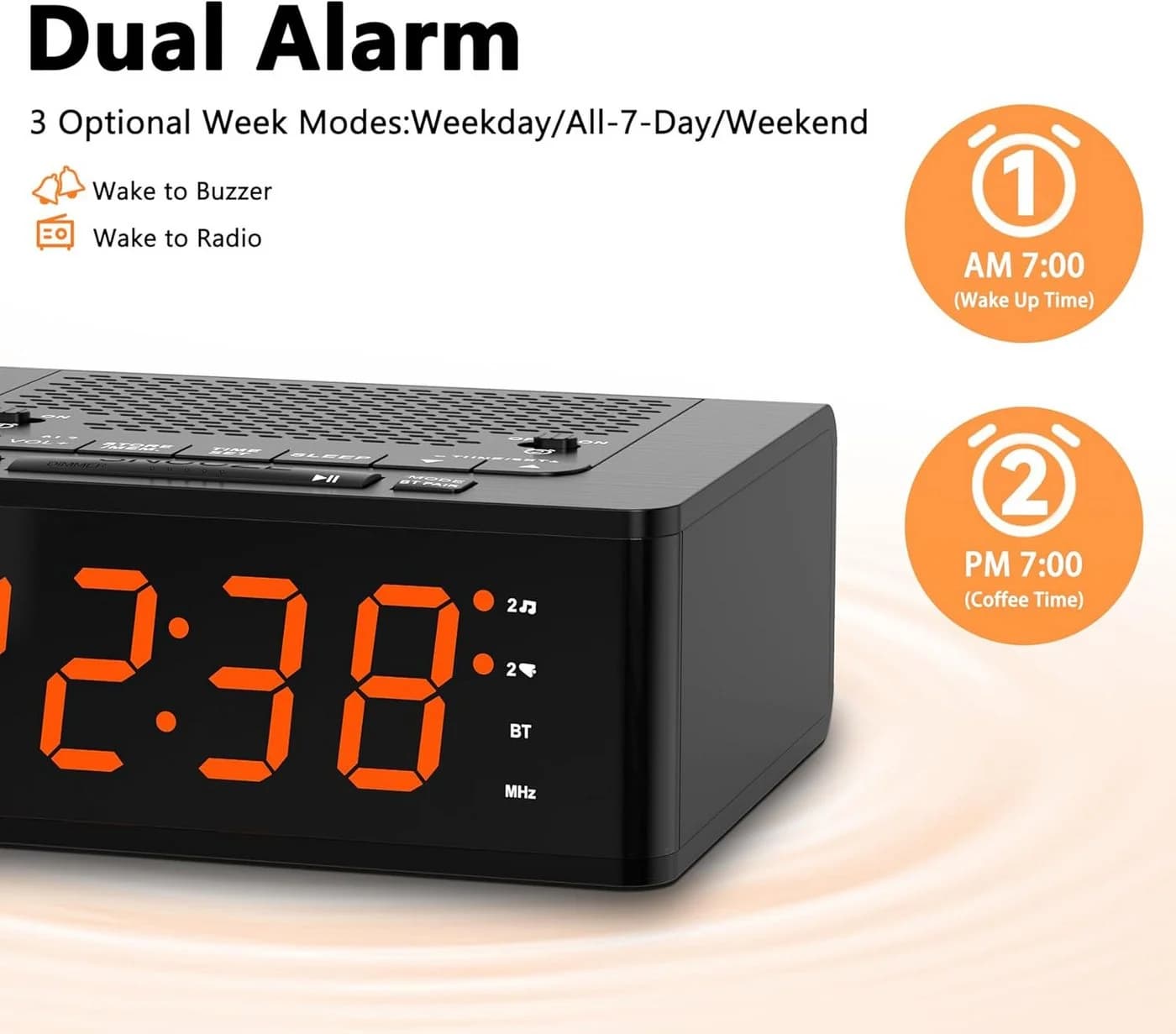 iTOMA Radiowecker Digitaler Bluetooth-Wecker mit FM-Radio, Dual-Alarm & LED-Anzeige - Bild 4